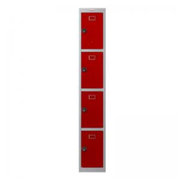 image of Phoenix PL Series 1 Column 4 Door Personal Locker Grey Body Red Doors EXR87252PH