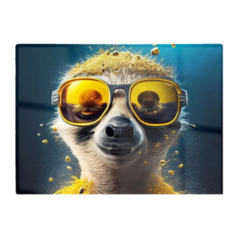 Image of Warren Reed Designer Meerkat With Golden Glasses Splashart Glass Chopping Board