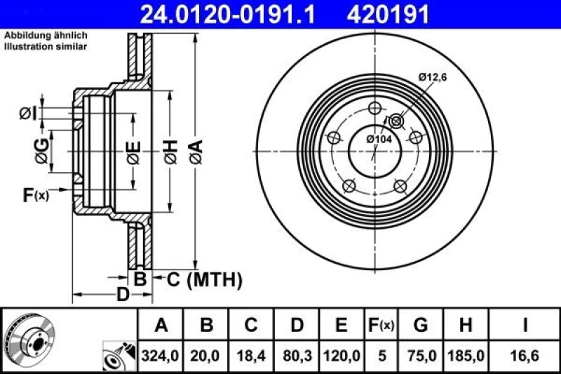 Image of ATE 24.0120-0191.1 Brake disc Vented, Coated, High-carbon Brake Disc (82)