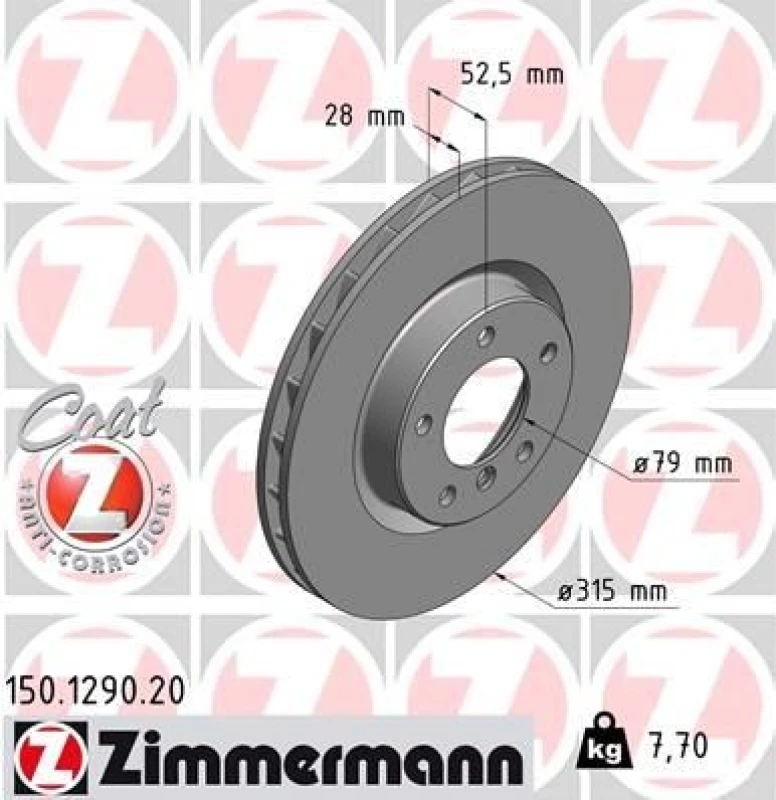 Image of ZIMMERMANN Brake disc ZIMMERMANN 150.1290.20