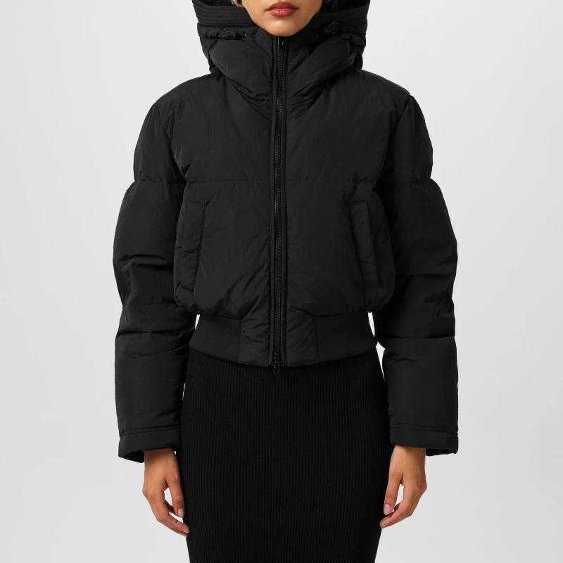 Image of Diesel Womens Hooded Cropped Long Sleeve Short Puffer Jacket Black female 12