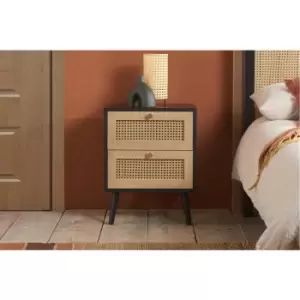 image of Birlea Furniture - Croxley 2 Drawer Rattan Bedside Black - Black