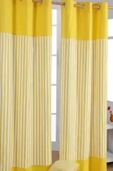 Image of Thick Yellow Stripe Ready Made Eyelet Curtain Pair