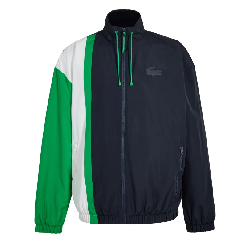 Image of Lacoste Mens Lightweight Water Resistant Colourblock Zipped Tracksuit Top Abysm/Flour male S