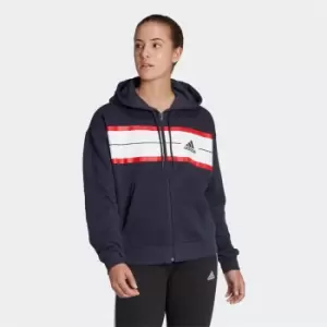 Image of adidas Essentials Pinstripe Block Fleece Full-Zip Loose F - Legend Ink / White / Vivid Red
