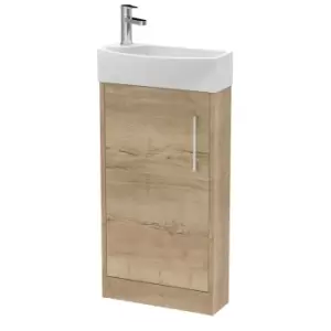 image of Hudson Reed Juno Compact 440mm Floor Standing 1 Door Unit & 1 Tap Hole Basin RH - Autumn Oak