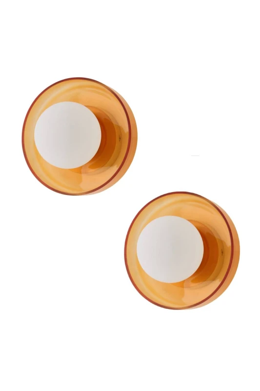 Image of ValueLights Newbury Pair of Glass with Globes IP44 Bathroom Wall Lights & Bulbs in Amber Amber Unisex