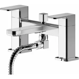 image of Windon Pillar Mounted Bath Shower Mixer Tap with Shower Kit - Chrome - Nuie