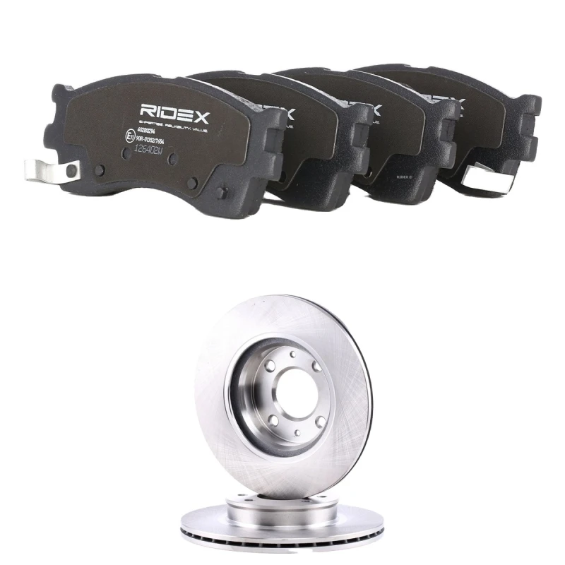Image of RIDEX 3405B2922 Brake disc and pads set Front Axle, Brake Disc Type: internally vented, with acoustic wear warning Brake Set,disc brakes (3405)