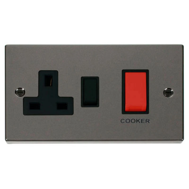 Image of SE Home Black Nickel Cooker Control 45A With 13A Switched Plug Socket Black