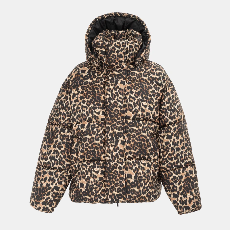 Image of Firetrap Womens Quilted Detachable Hood Long Sleeve Oversized Fit Medium Puffer Jacket Leopard Print female 12 (40)