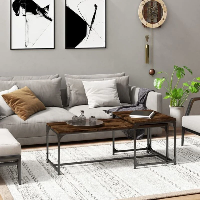 Image of Vidaxl Coffee Tables 2 Pcs Smoked Oak Engineered Wood, Brown 823339