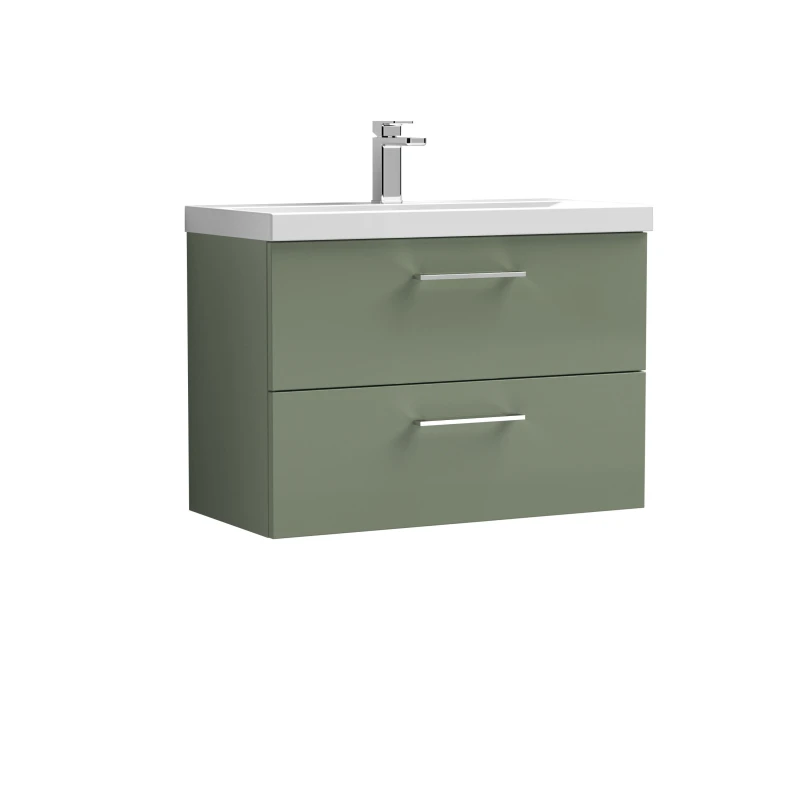 Image of BALTERLEY Balterley - Wall Hung 2 Drawer Vanity Unit with Mid-Edge Ceramic Basin, 600mm - Satin Green BFLE824A