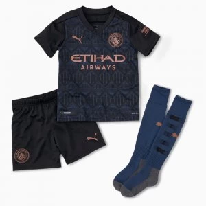 Image of PUMA Man City Away Youth Mini Kit, Black/Dark Denim, size 3-4 Youth, Clothing