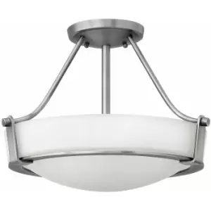 Image of Loops - 3 Bulb Semi Flush Light Opal Glass Metal Ring Antique Nickel LED E27 100W