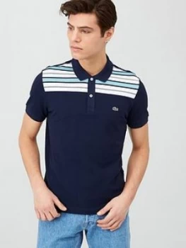 Lacoste Sportswear Lacoste Sportswear Knitted Stripe Colour Block Polo Shirt, Navy, Size 8=3XL, Men