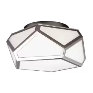 Image of 2 Bulb Flush Light Low Ceiling Polished Nickel Finish LED E27 60W Bulb