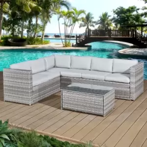 Image of Acorn Rattan 6 Seat Corner Sofa Set in Dove Grey with Light Grey Cushions