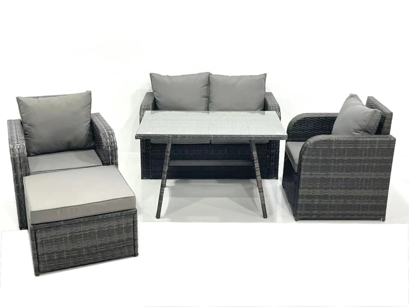 Image of Fimous Outdoor Garden Furniture Set with Reclining Chair Big Footstool Dark Grey Mixed Dark Grey Unisex