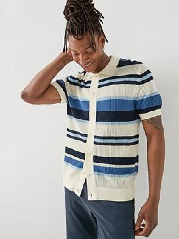 Image of Gant Striped Texture Polo Shirt Vintage Blue M