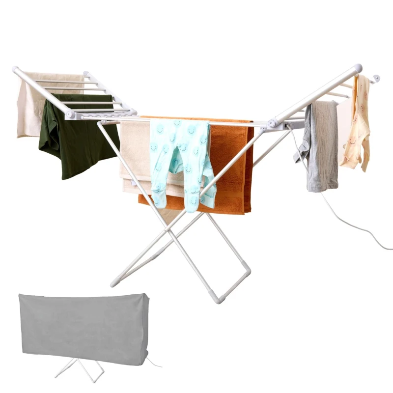 Image of Rediffusion Winged Heated Clothes Airer with Cover in Silver Silver Unisex