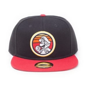 image of Nintendo - Retro Mario Badge Unisex Snapback Baseball Cap - Black/Red