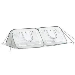 Image of Outsunny Pop Up Mini Greenhouse with Roll Up Doors & Portable Zipper Bag for Plants Outdoor, PE Cover, 240 x 120 x 75cm