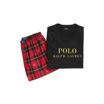 image of Polo Ralph Lauren T Shirt & Short Pyjama Set - Black/Plaid