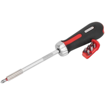 Image of Sealey Platinum Series Fine Tooth Ratchet Screwdriver and 7 Piece Bit Set