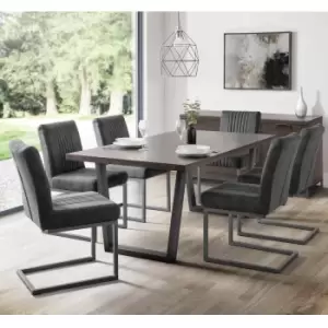 image of Julian Bowen Set Of Brooklyn Dark Oak Table And 6 Charcoal Chairs