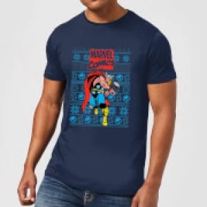 image of Marvel Avengers Thor Mens Christmas T-Shirt - Navy - L