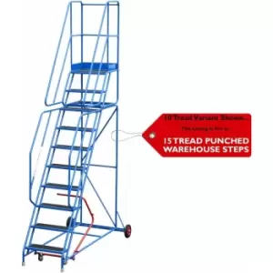 Image of Loops - 15 Tread Mobile Warehouse Stairs Punched Steps 4.75m EN131 7 blue Safety Ladder