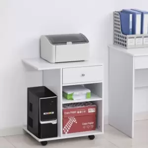 Image of HOMCOM Printer Stand Rolling Desk Side Cart CPU Stand With Wheels Drawer Adjustable Shelf White