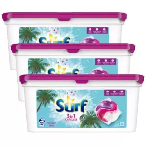 Image of 3 x Surf Coconut Bliss 3-in-1 32 Bio Detergent Capsule 679G