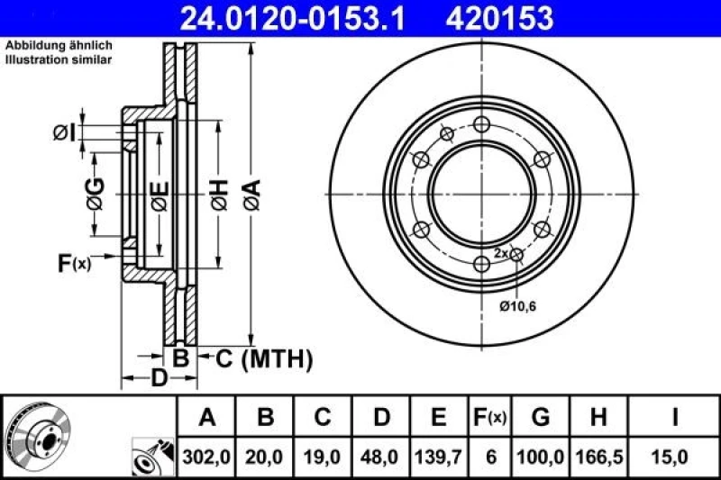 Image of ATE 24.0120-0153.1 Brake disc Vented, Coated Brake Disc (82)