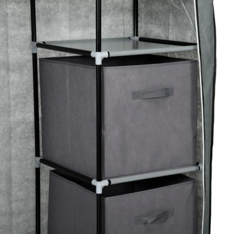 Image of HOMCOM HOMCOM Fabric Portable Wardrobe with 2 Fabric Drawers, Hanging Rail, Grey in Dark Grey Dark Grey One Size Unisex 5063603020283
