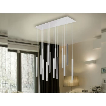 image of Schuller Varas - Integrated LED 14 Light Dimmable Cluster Drop Bar Ceiling Pendant Matt White, Chrome