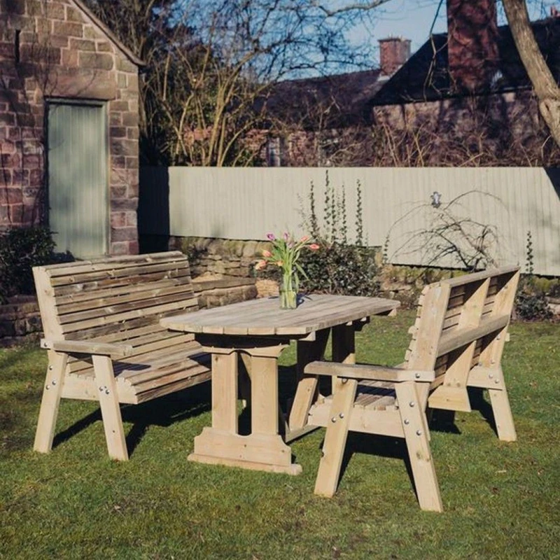 Image of Churnet Valley Garden Furniture Ltd Ergo 2 Bench Dining Set - Min. Assembly Required - Set of Cushions Inc in Brown Brown Unisex