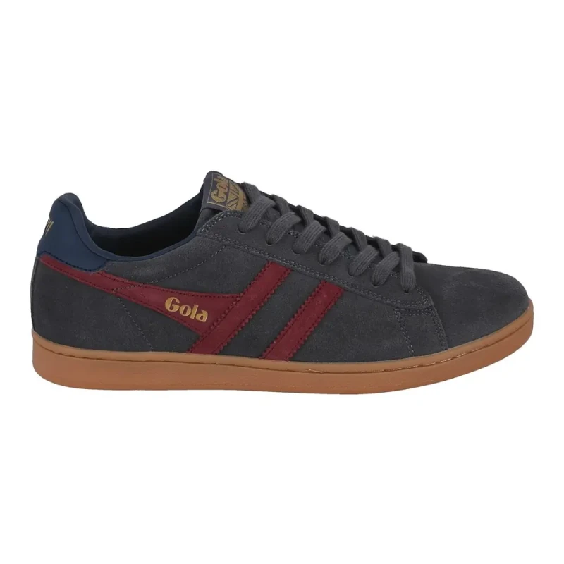 Image of Gola Equipe II Suede Trainers Dark Grey/Burgundy Men 40 (6.5);41 (7)