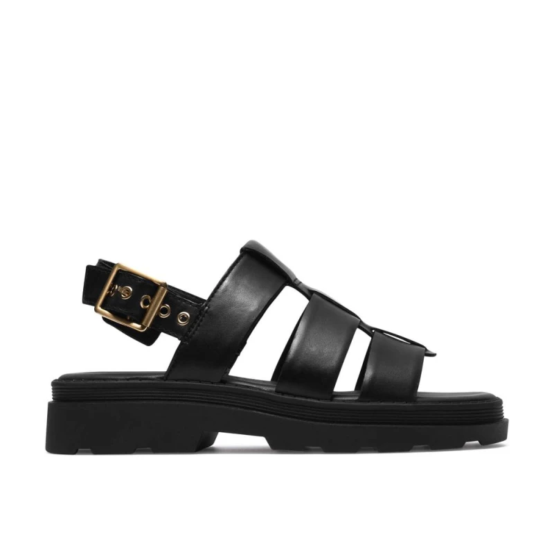 Image of Clarks Womens Orinoco3 Strap Black Leather Flat Sandals Size: 7-Standard Fit Black Female 7-Standard Fit