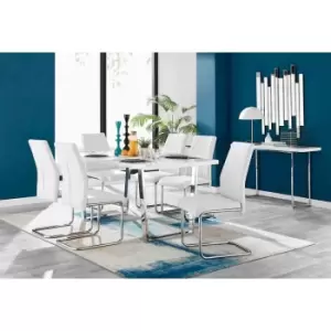 Image of Furniture Box Kylo White High Gloss Dining Table and 6 White Lorenzo Chairs