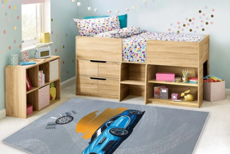 Image of RugsX Bambino 41730 Washing Carpet Car, Race For Children Anti Slip - Grey / Blue 80X150 Cm