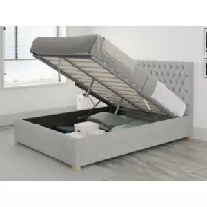 Image of Monroe Ottoman Upholstered Bed, Pure Pastel Cotton, Storm - Ottoman Bed Size Single (90x190)