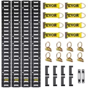 Image of VEVOR E Track Tie-Down Rail Kit, 30PCS 5FT E-Tracks Set Includes 4 Steel Rails & 2 Single Slot & 8 O Rings & 8 Tie-Offs w/ D-Ring & 8 End Caps, Securi