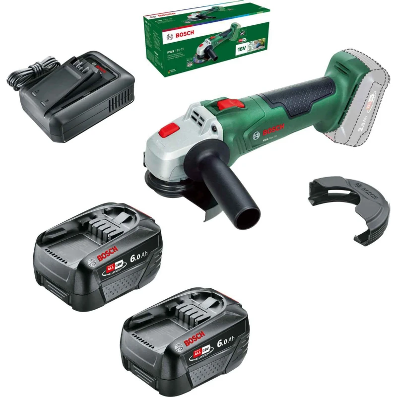 Image of Bosch PWS 18V-70 P4A 18v Cordless Angle Grinder 115mm 2 x 6ah Li-ion Charger No Case PWS 18V-70