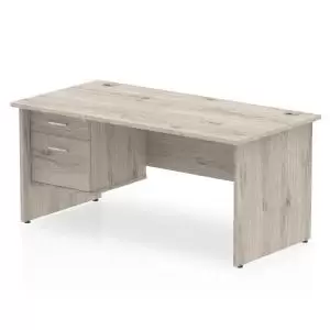 image of Impulse 1800 Rectangle Panel End Leg Desk Grey Oak 1 x 2 Drawer Fixed