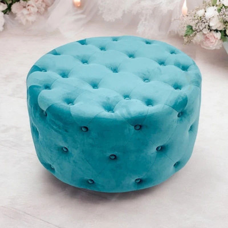 Image of MSL 80X80CM Blue BUTTONED ROUND FOOTSTOOL
