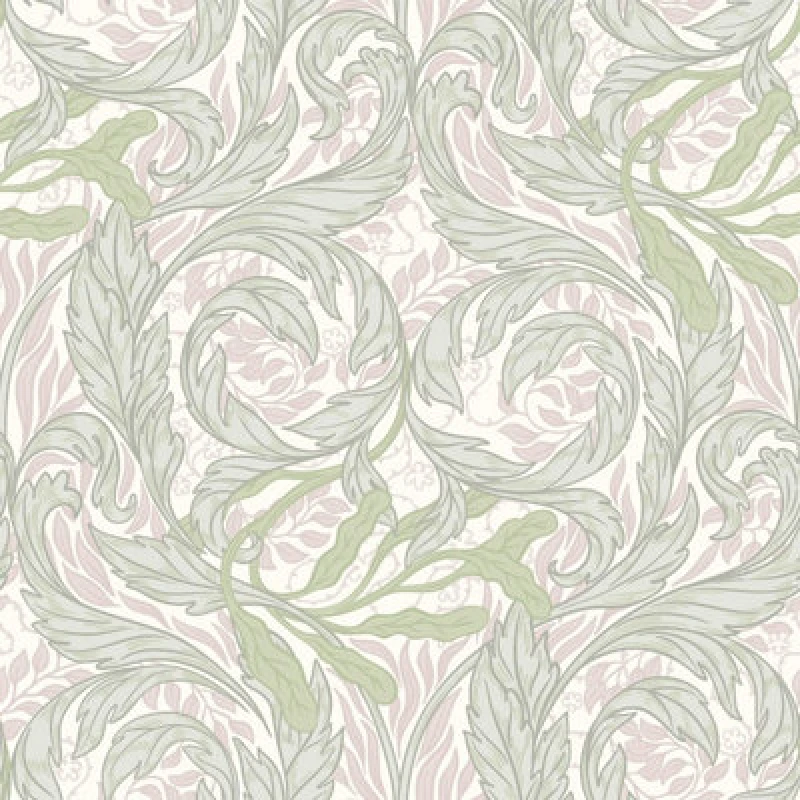 Image of MURIVA Muriva - Vale Leaf Green Pink Wallpaper Floral Metallic Silver Textured Vinyl WL-221503