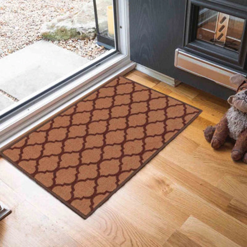 Image of Machine Washable Trellis Design Anti Slip Doormats Beige 160X220 Cm