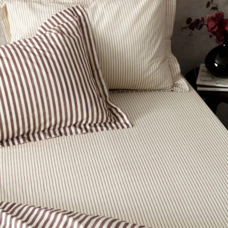 Image of Yard Hebden Striped Cotton Fitted Sheet, Beetroot, Single